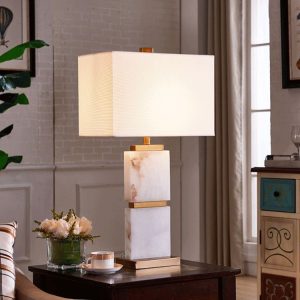 Double square marble with golden base lamp