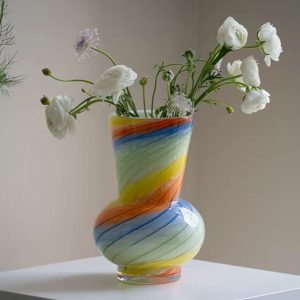 Multi Colored Spiral Line Glass Vase